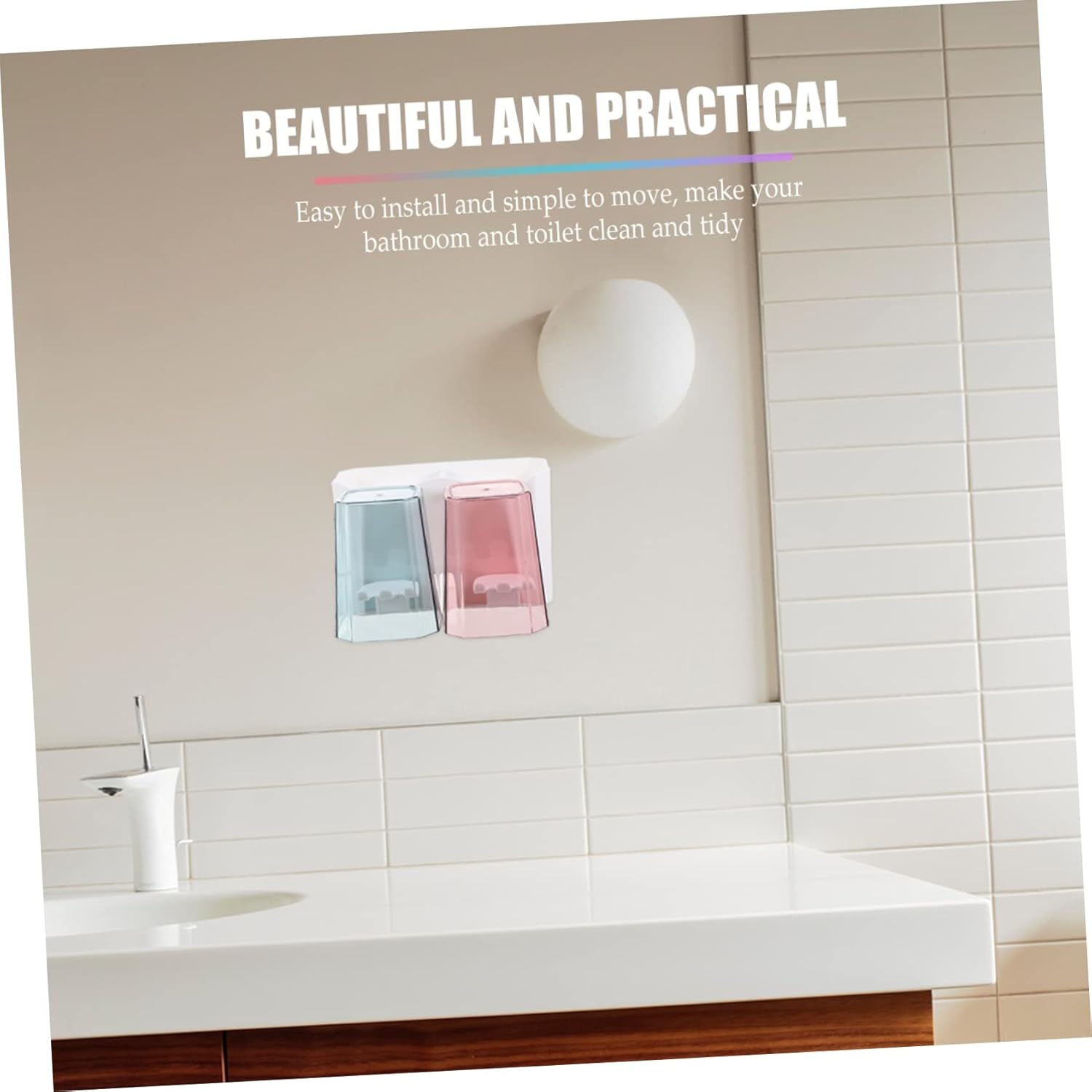 1 Set Wall Mounted Bathroom Storage Rack with Cups and Toothbrush Holder