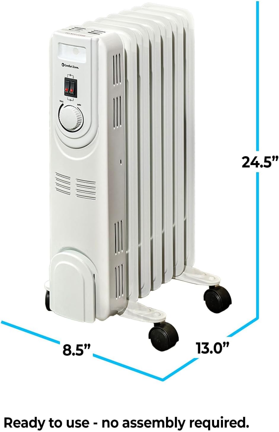 Comfort Zone 1200W Oil-Filled Radiant Space Heater with Safety Features