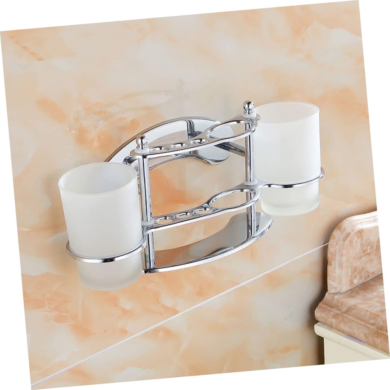 LIFKOME Wall Mount Stainless Steel Gargle Cup Toothbrush Holder