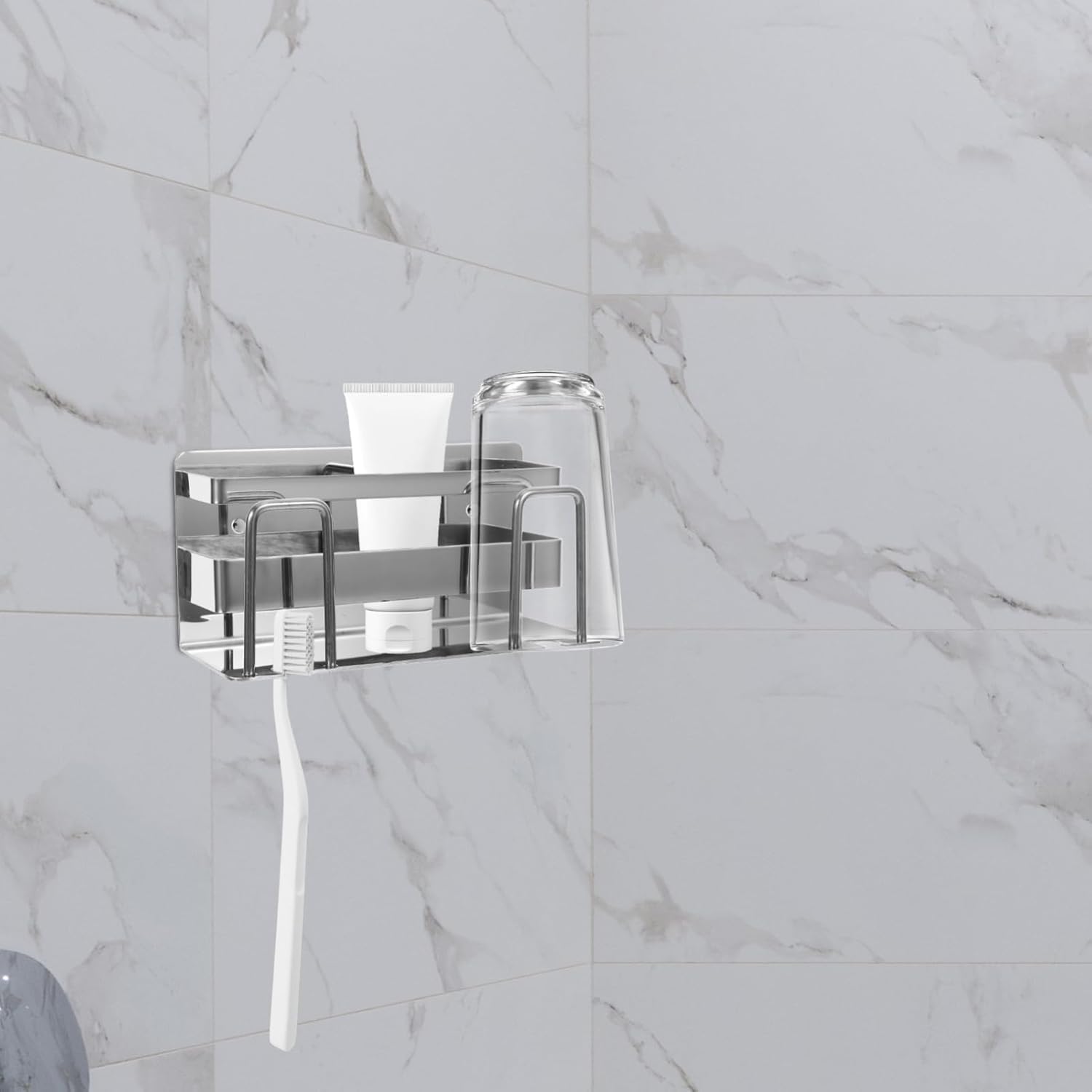 Amosfun Wall-Mounted Toothbrush Holder with Mirror Tile Rack