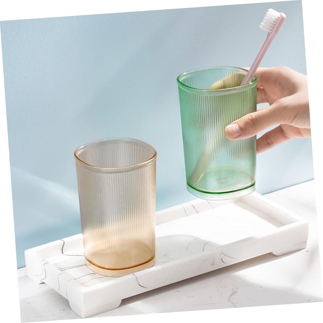 Cabilock 3pcs Reusable Toothbrush Cups Portable Holder for Family Use
