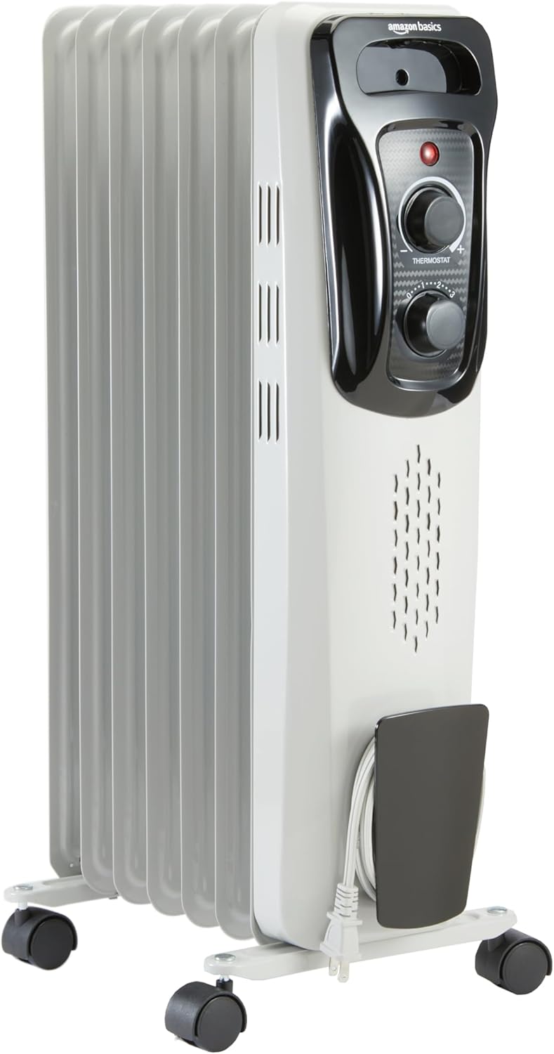 Amazon Basics 1500W Oil Radiator Heater with 3 Settings White