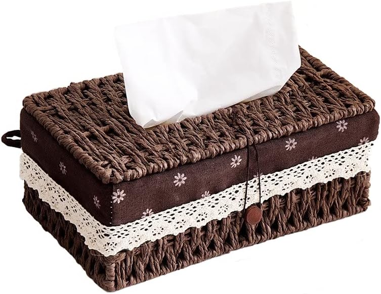 YANGMEI Brown Tissue Box with Natural Paper Rope Design
