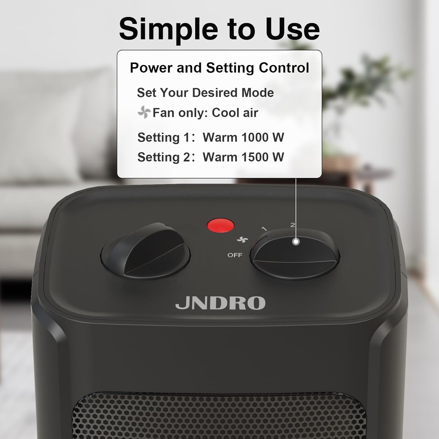 JNDRO 1500W750W Quiet Ceramic Space Heater with Thermostat