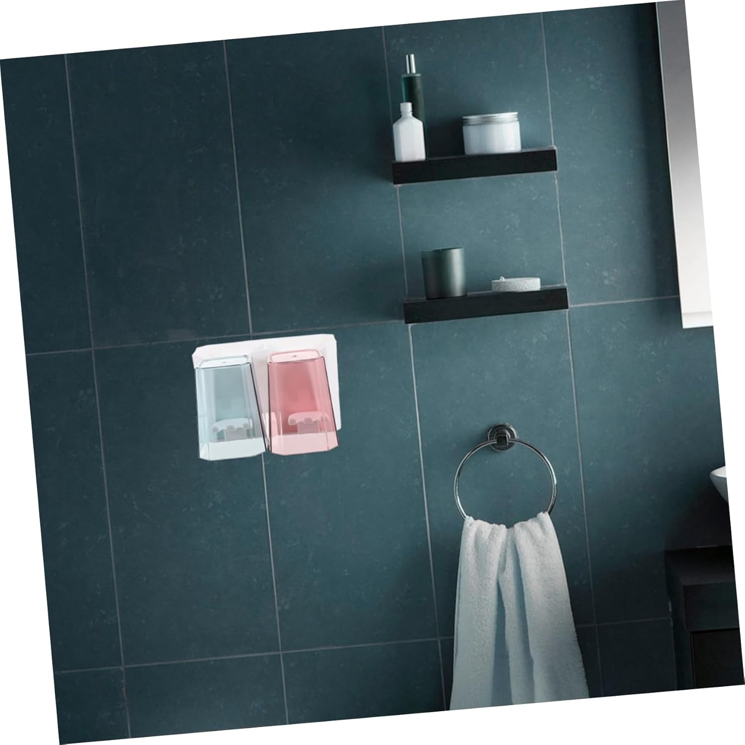 1 Set Wall Mounted Bathroom Storage Rack with Cups and Toothbrush Holder