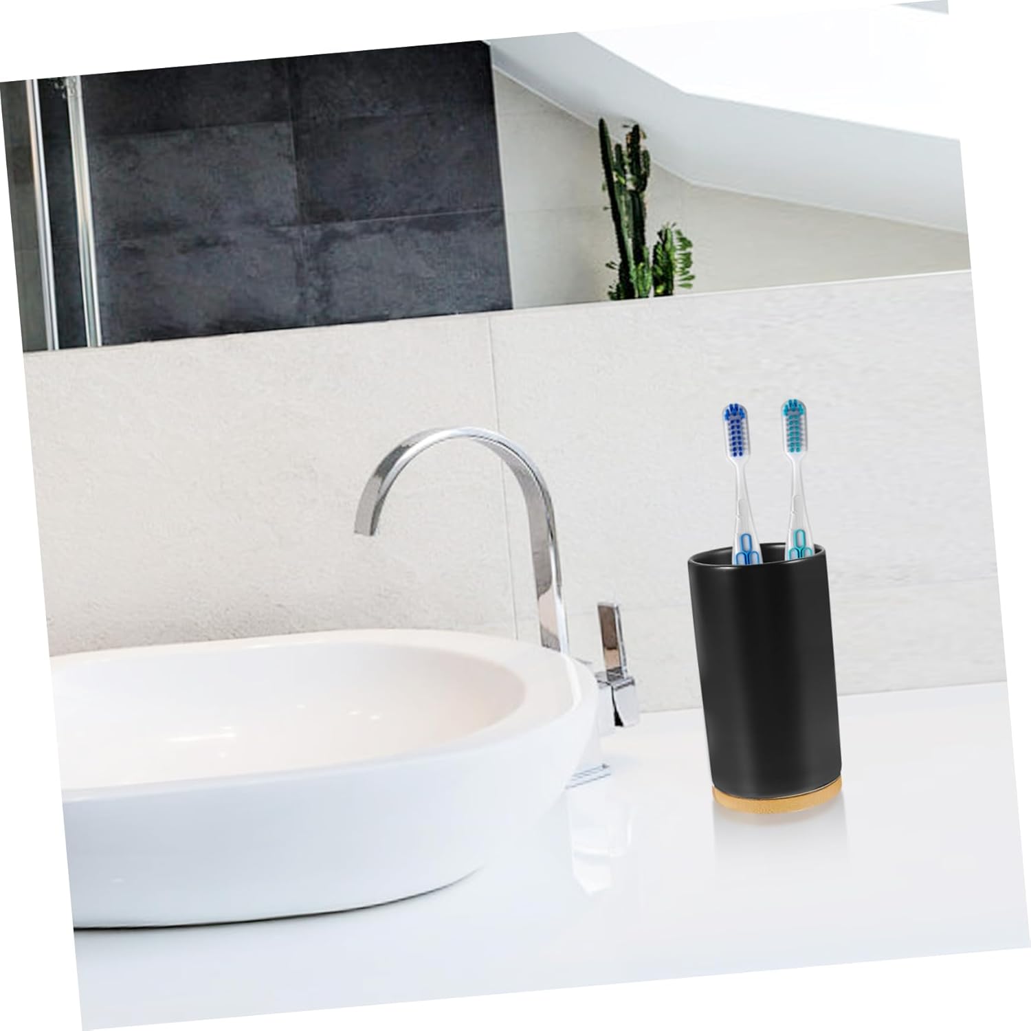 BRIGHTFUFU Cylinder Ceramic Toothbrush Cup Black Decorative
