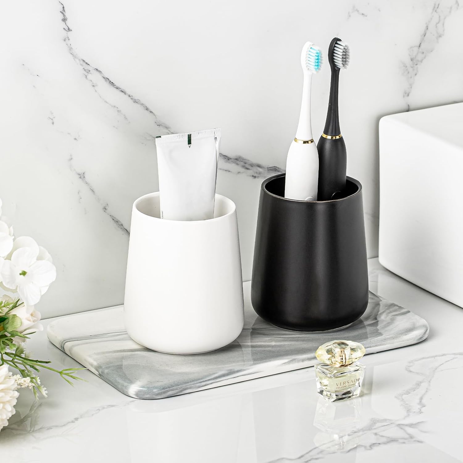 Ceramic Toothbrush Holder with Modern Design