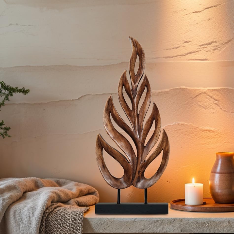 Decozen Wooden Leaf Sculpture - Coffee Table Decor