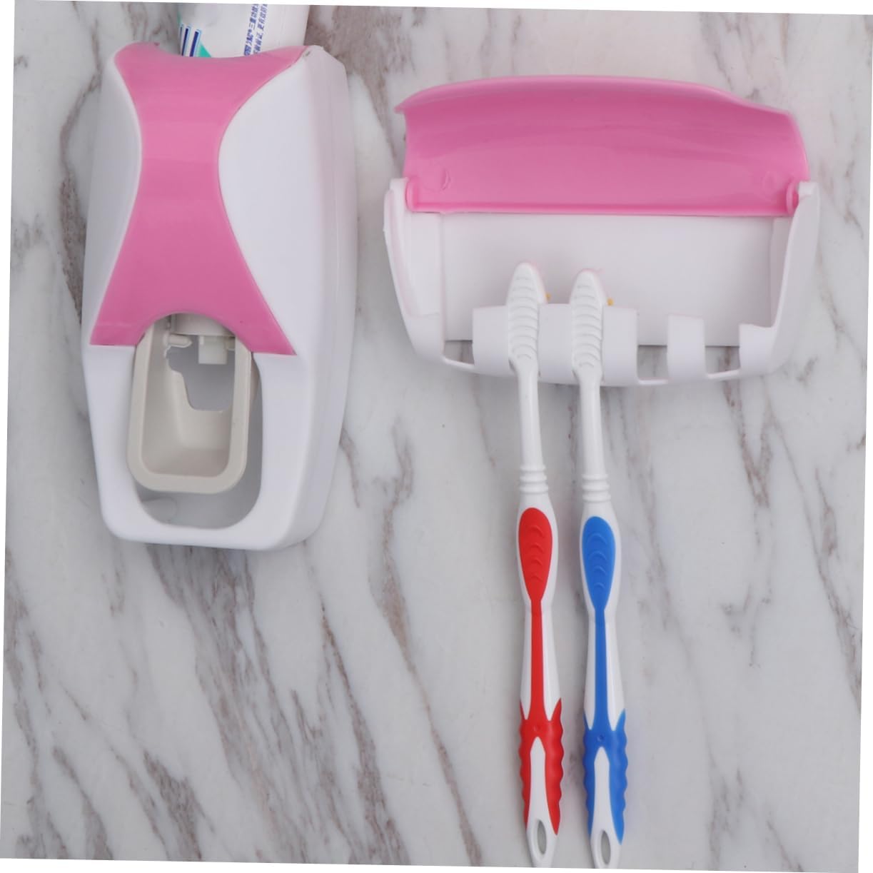 LIFKICH Pink Wall Mounted Toothbrush Holder with Suction Cup and Toothpaste Squeezer