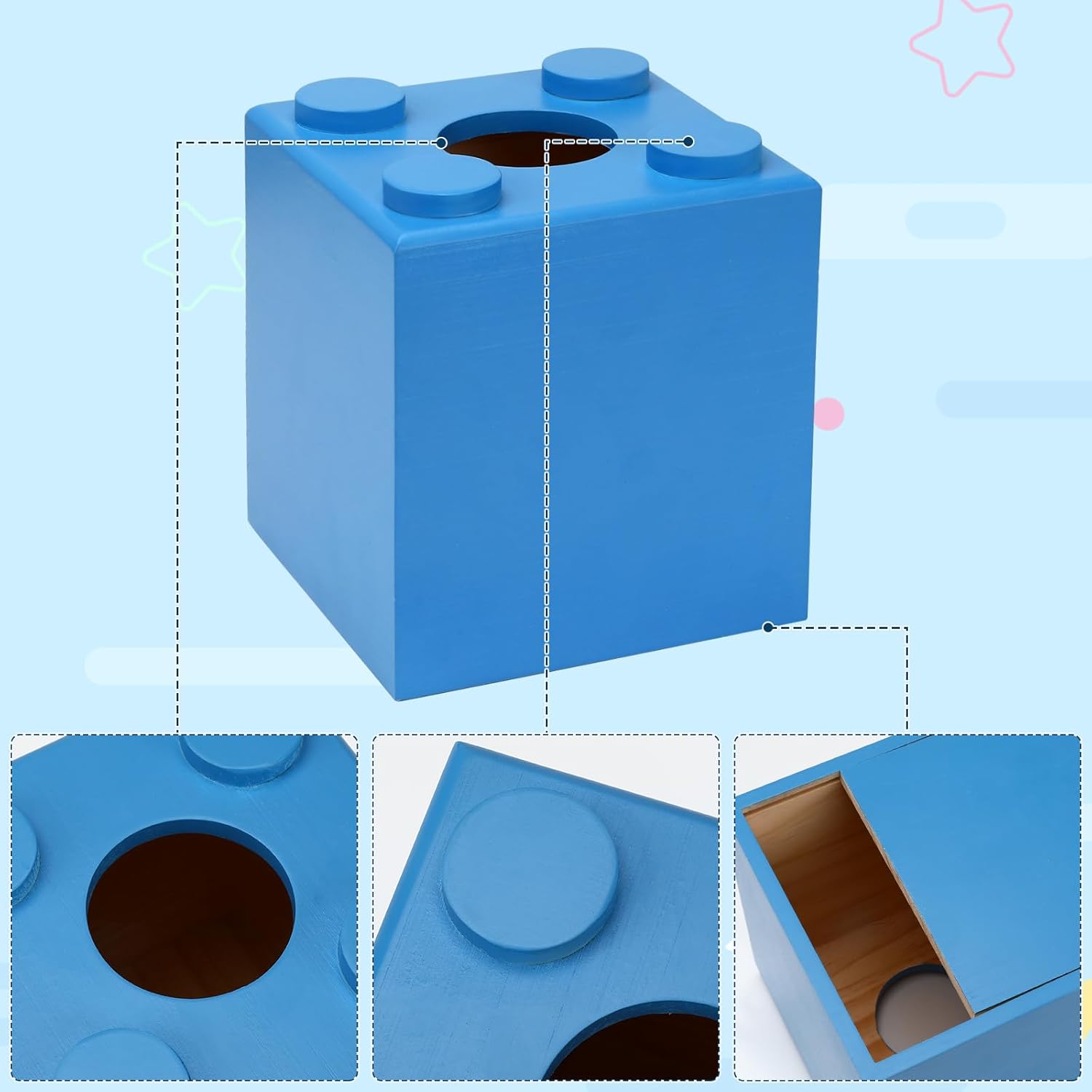 CypherX Blue Wood Tissue Box Cover with Slide-Out Bottom