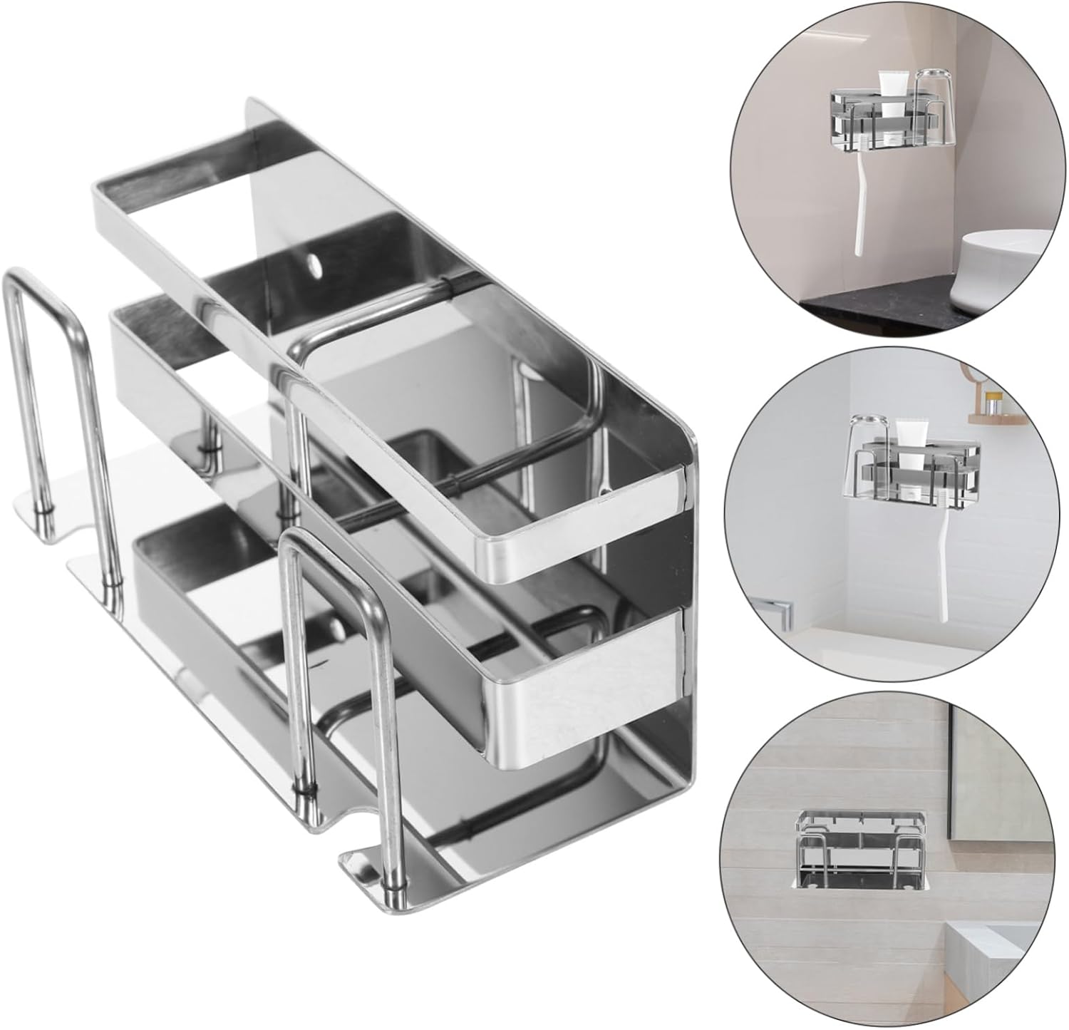 LIFKOME Wall-Mounted Toothbrush Rack Stainless Steel Modern Bathroom Holder