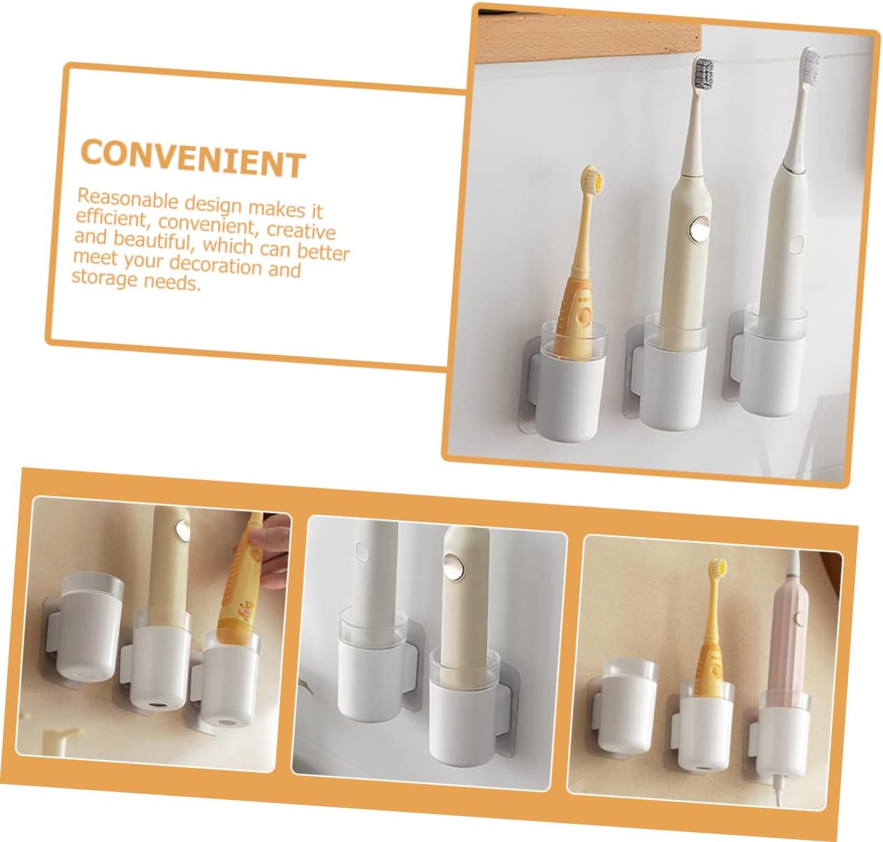 Amosfun 2pcs Wall-Mounted Electric Toothbrush Holders
