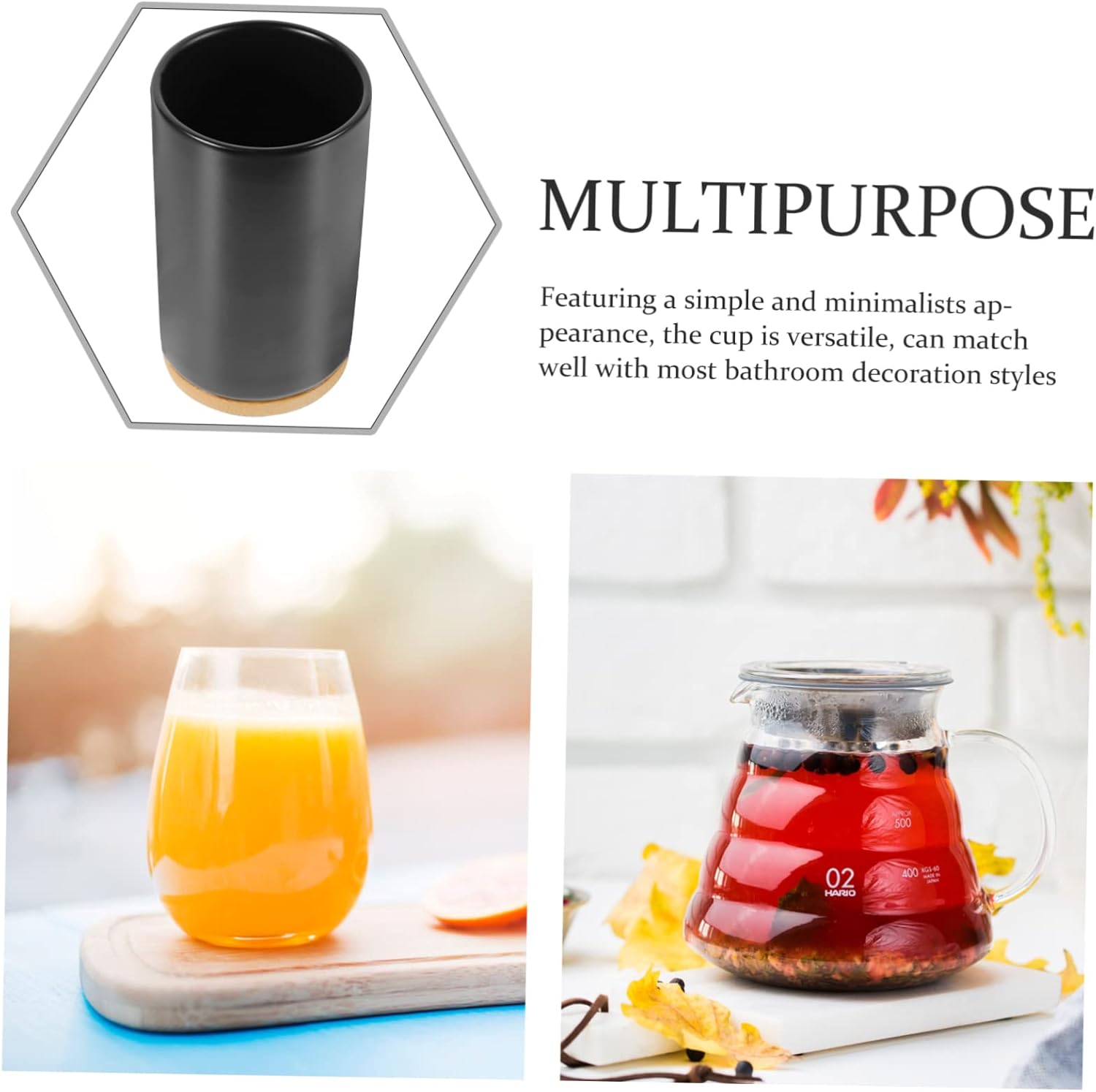 BRIGHTFUFU Cylinder Ceramic Toothbrush Cup Black Decorative