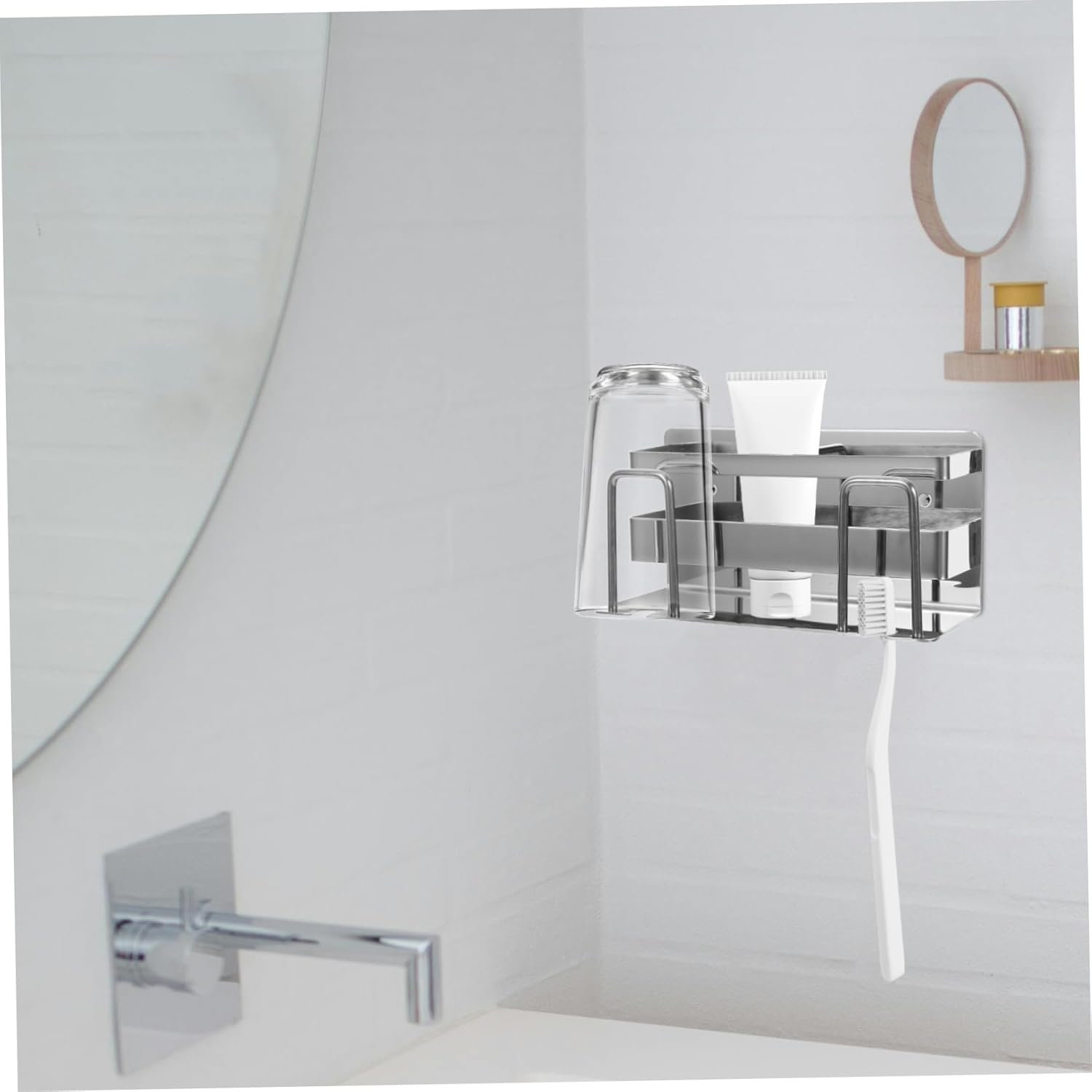 Alipis Wall Mount Toothbrush Holder Stainless Steel No Drill