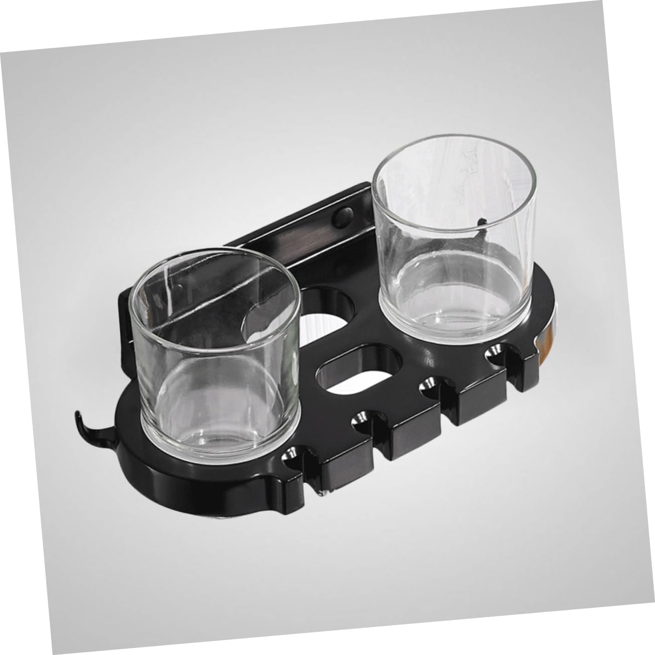COOLHIYA Punch Toothbrush Holder with Double Cup Hooks Black