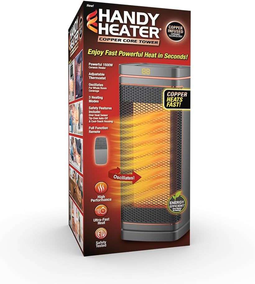 Ontel Handy Heater Copper Core Tower 1500W Electric Space Heater