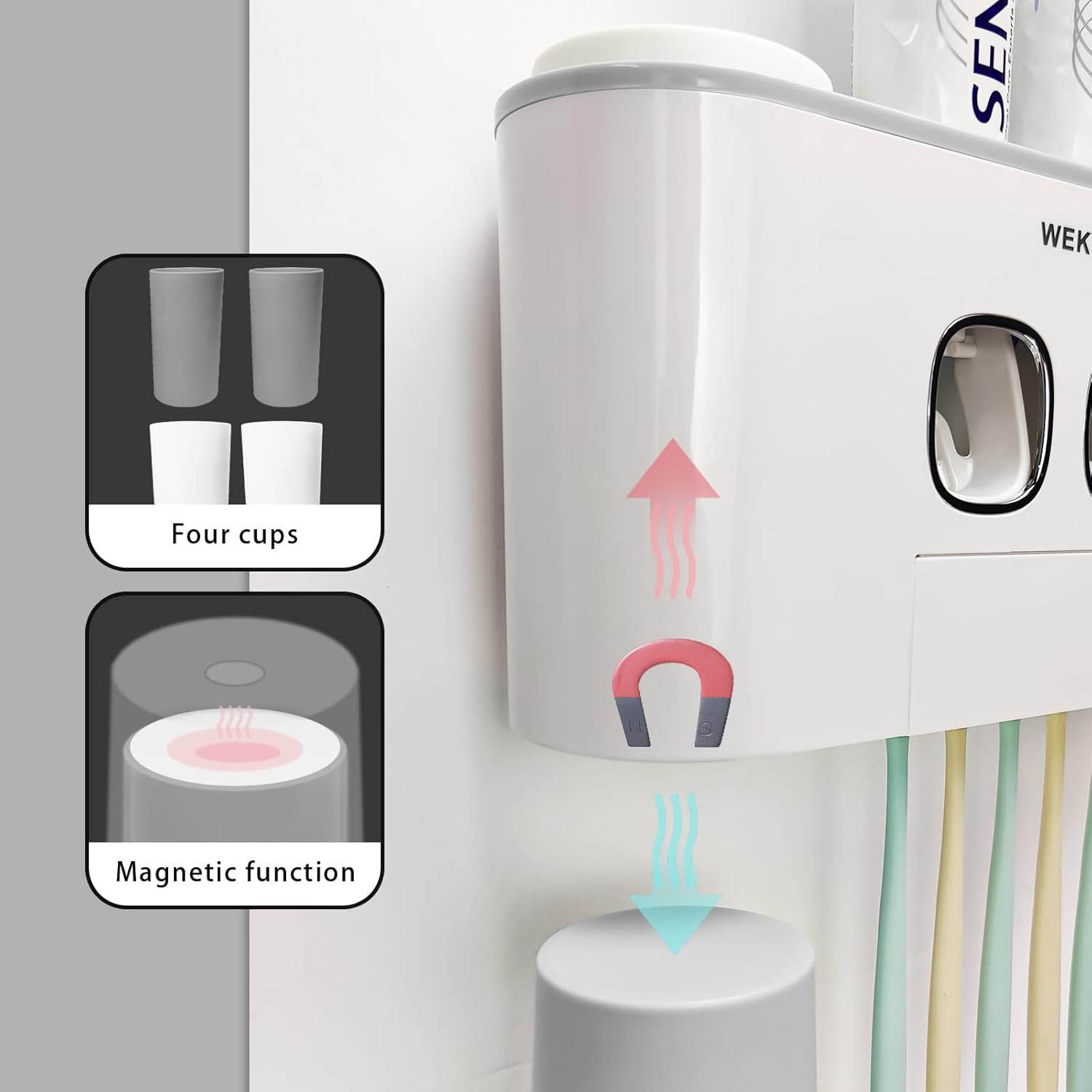WREWING Multi-Function Toothbrush Holder with 5 Slots and 2 Dispensers