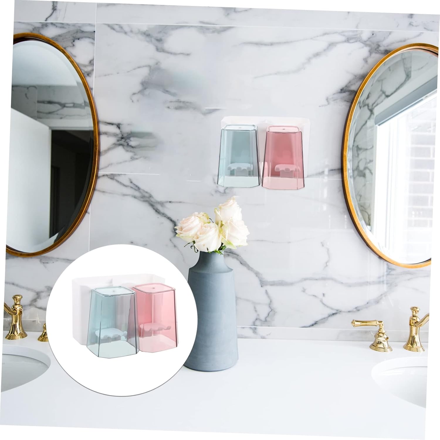 LIFKOME Wall-Mounted Toothbrush Cup Holder for Bathrooms