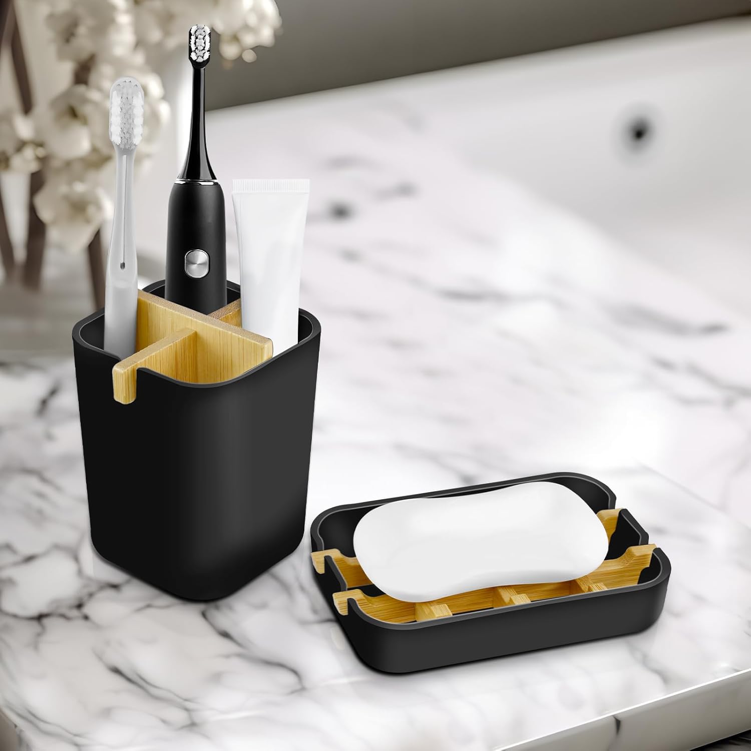 IWNTWY Toothbrush and Soap Holder Set - Black