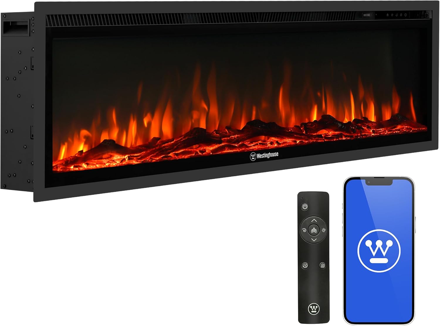 Westinghouse 50 Inch Electric Fireplace Heater with Alexa Google Home Compatibility