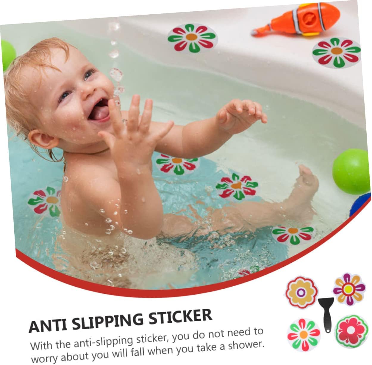 VICASKY 4pcs Cartoon Non-Slip Tile Stickers for Bathrooms