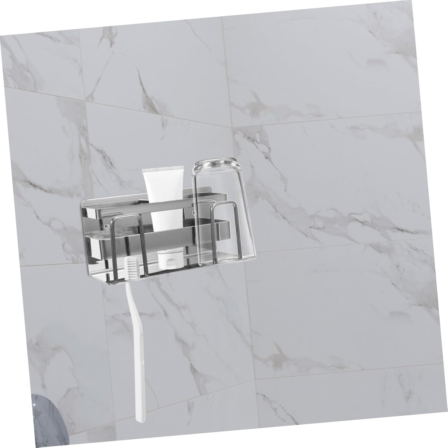 Stainless Steel Toothbrush Holder Wall Mount Multi-Functional Bathroom Organizer