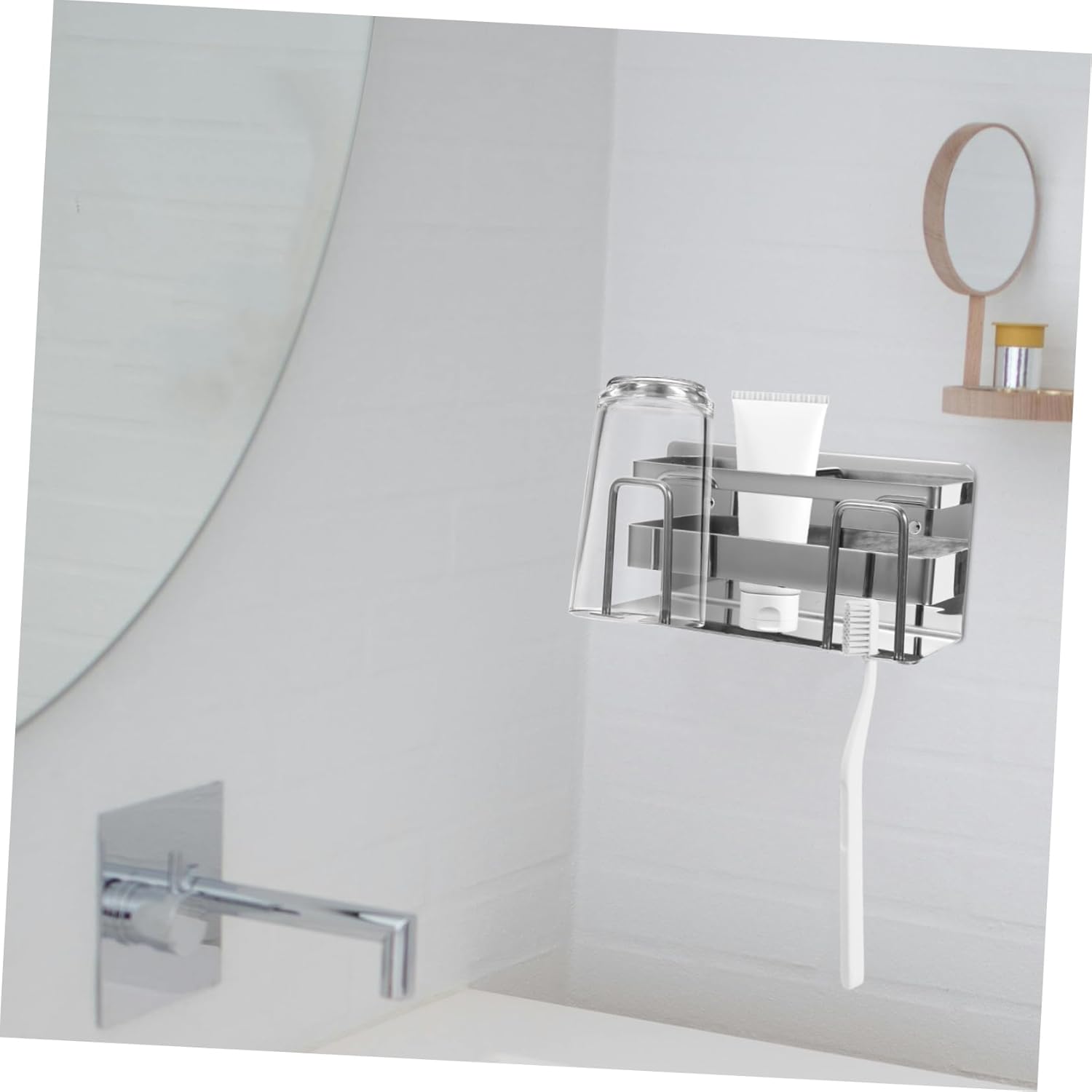 GLEAVI Wall-Mounted Toothbrush Holder Stainless Steel Multi Functional Bathroom Organizer