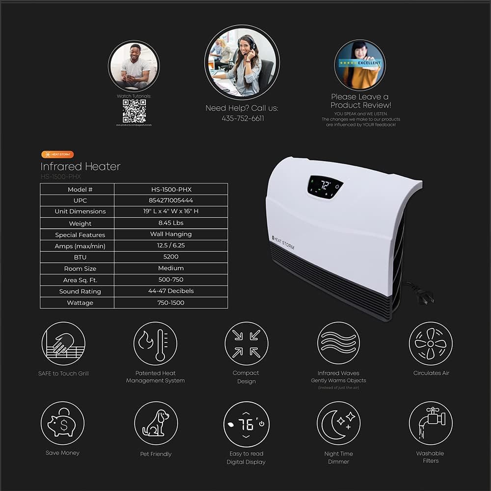 Heat Storm Phoenix Infrared Heater - 1500W 5200BTU with Remote Control
