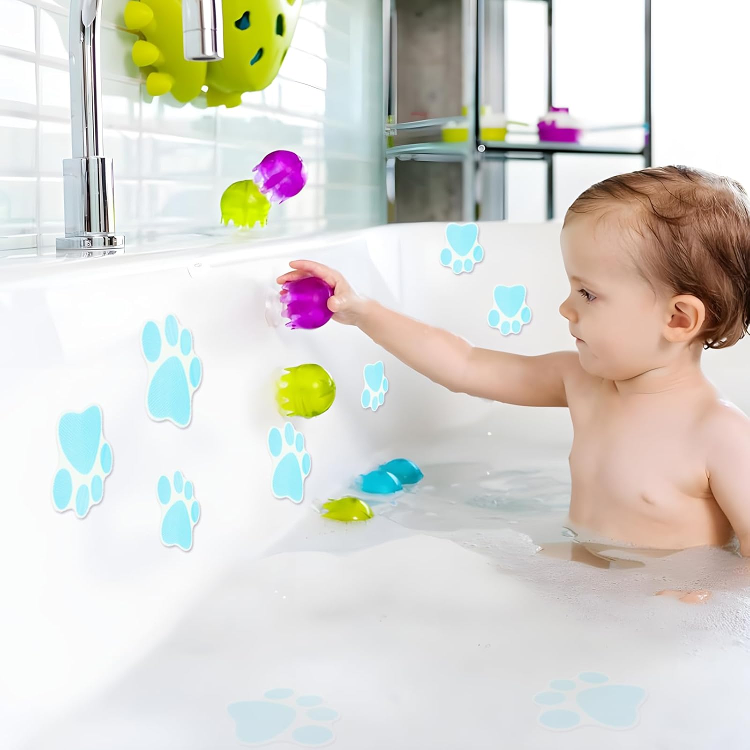20 Pcs Blue Paw Print Non Slip Bath Stickers
