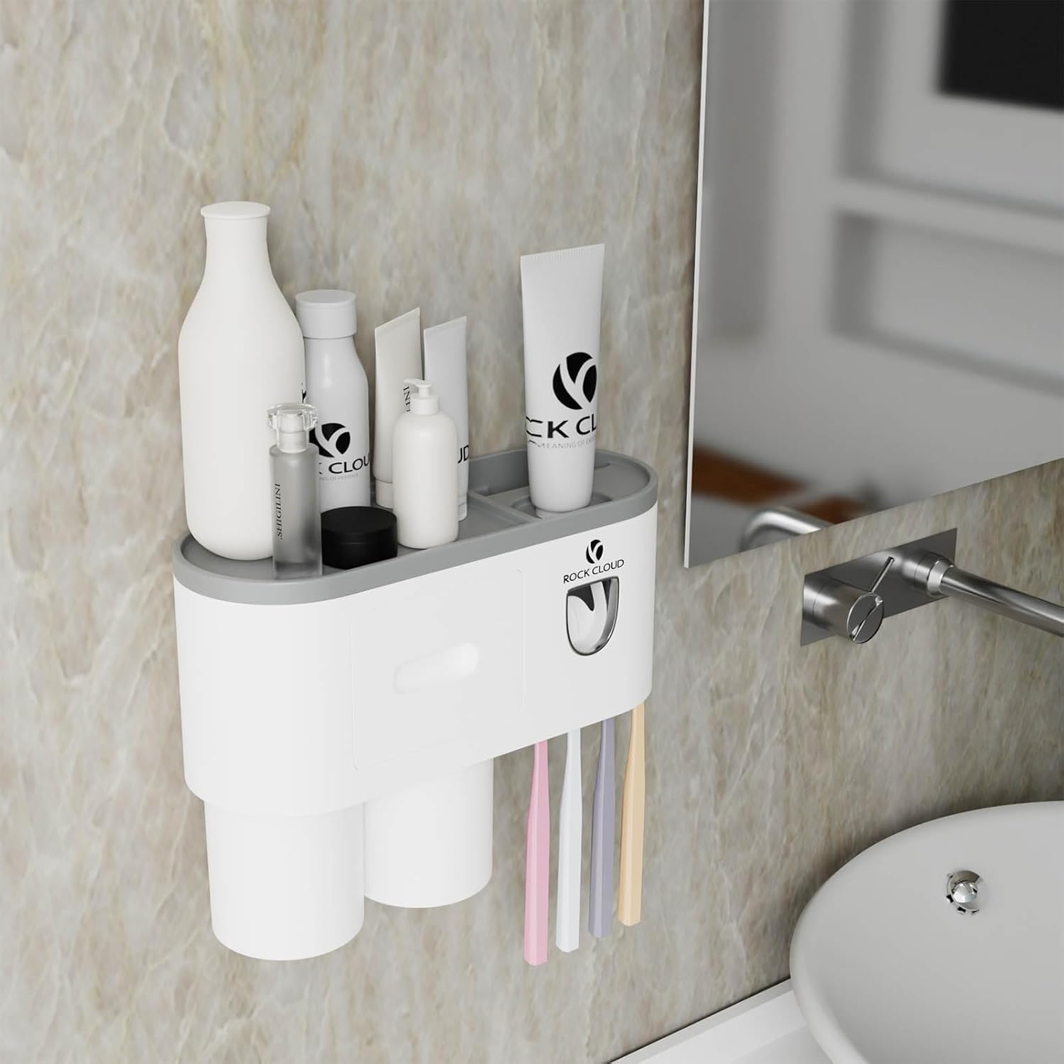 ROCK CLOUD Wall Toothbrush Holder with Toothpaste Dispenser