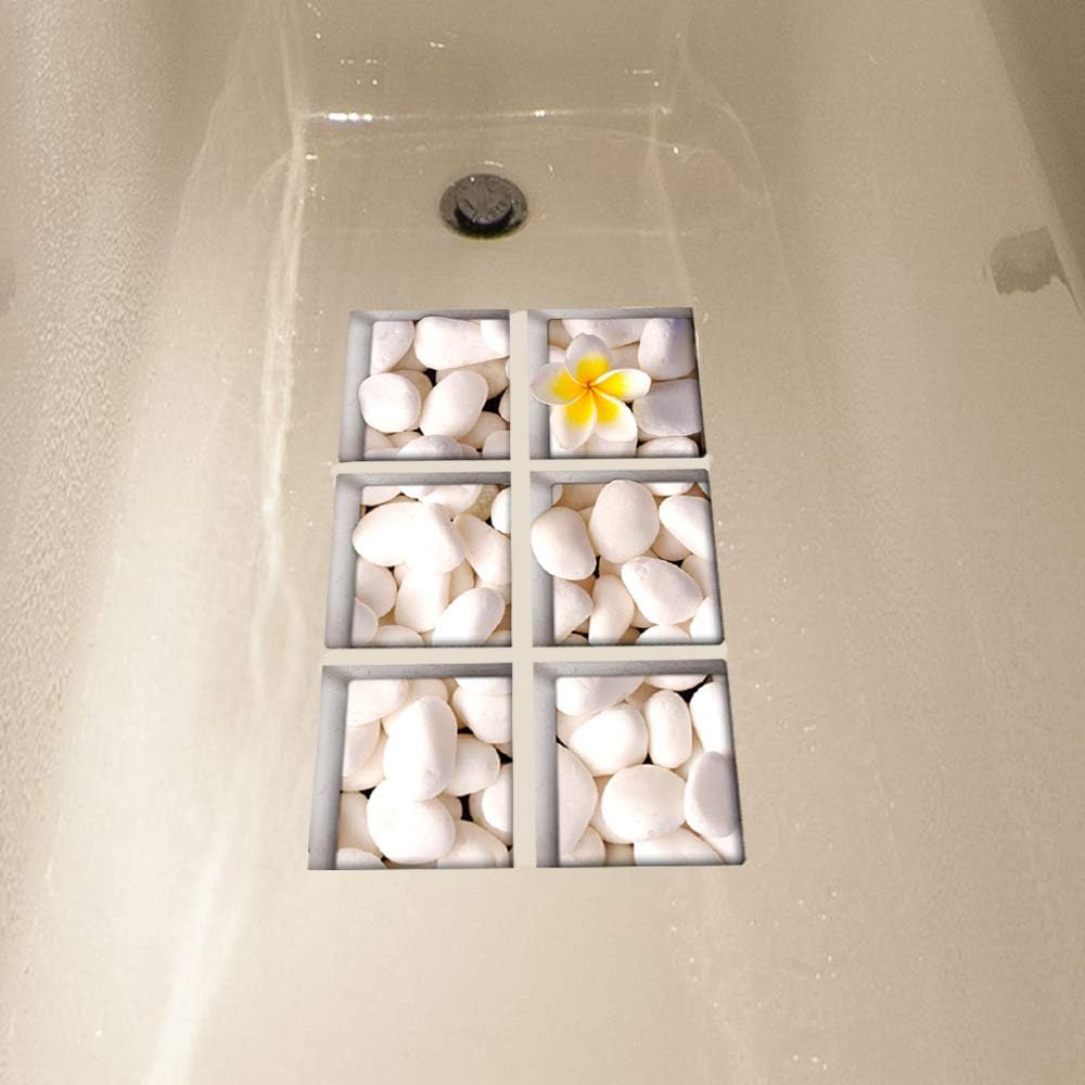 AILEGOU 3D Non-Slip Bathtub Stickers with 6 Pieces Pebbles-A02