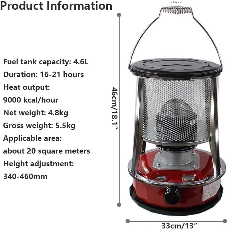FAJOME Portable Kerosene Heater 9000 BTU 46L Red