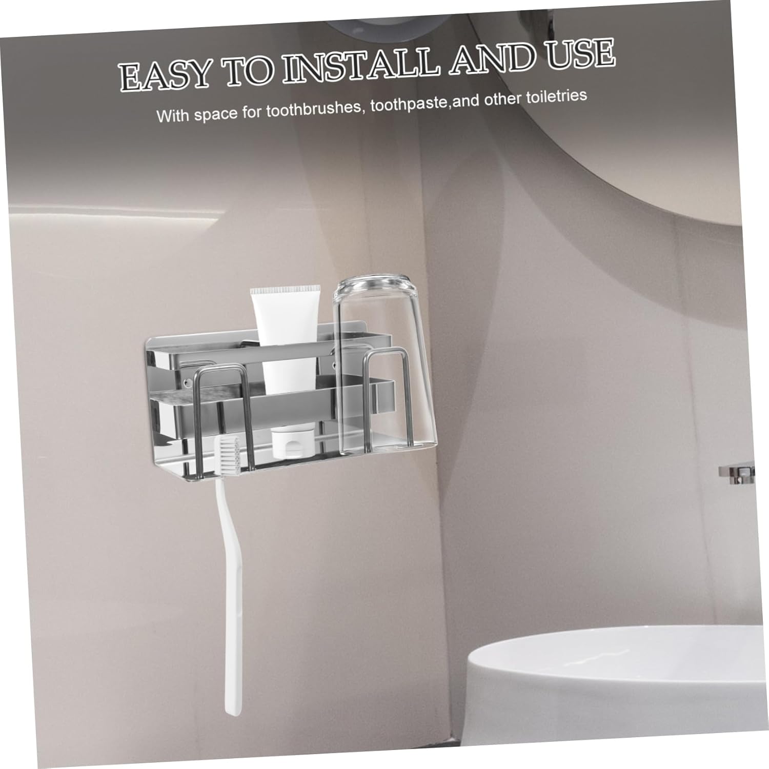 LIFKOME Wall-Mounted Toothbrush Rack Stainless Steel Modern Bathroom Holder