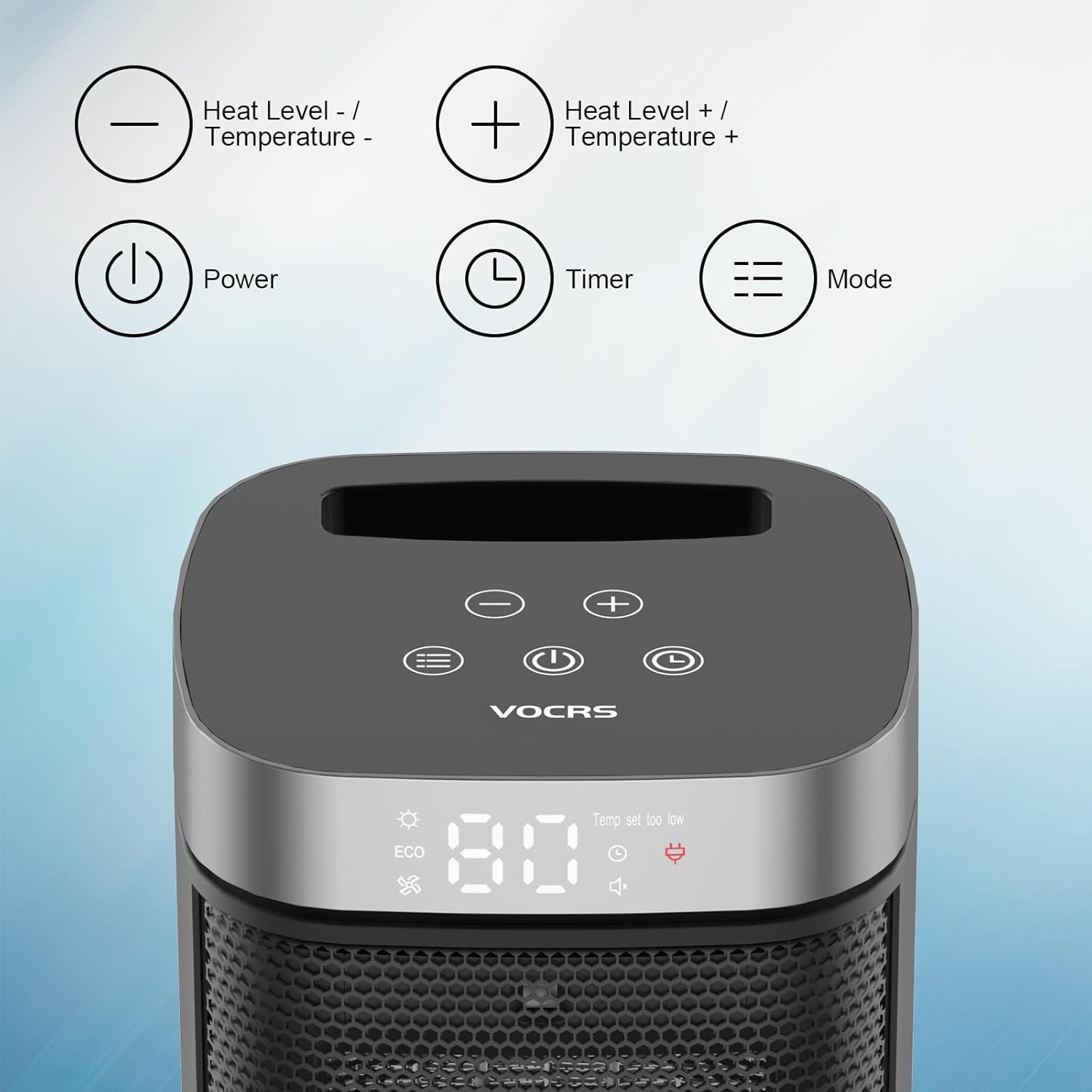 VOCRS 1500W PTC Electric Space Heater with Remote Control and 12H Timer