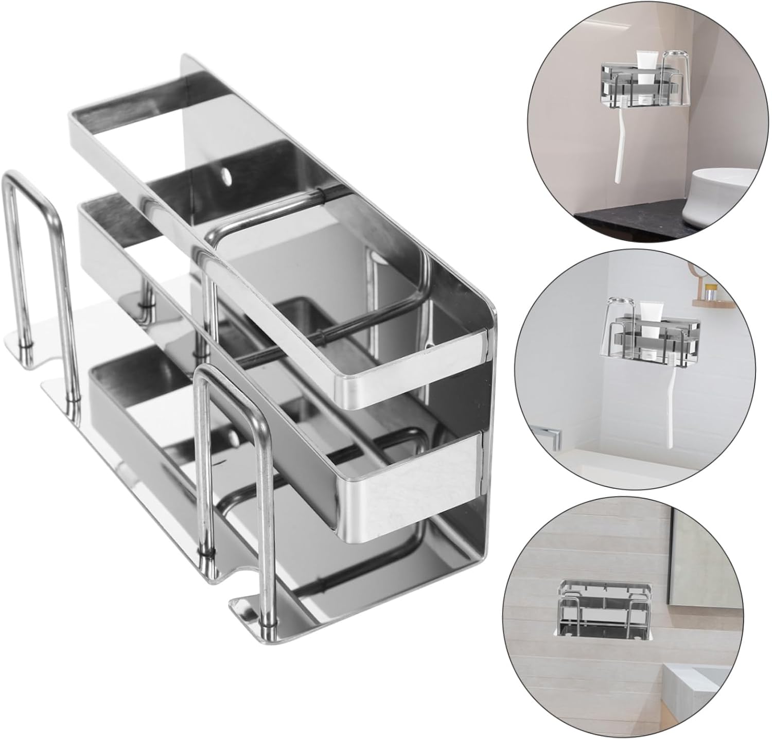 WOONEKY Multi-Functional Silver Toothbrush Holder