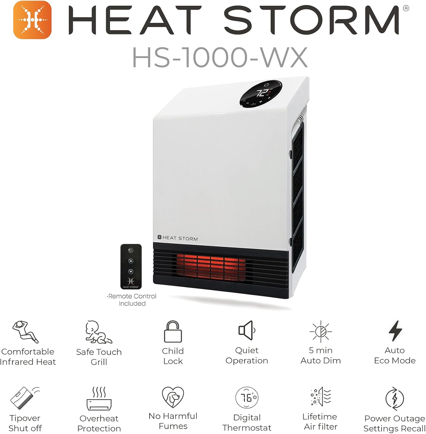 Heat Storm Deluxe 1000W Infrared Wall Heater White