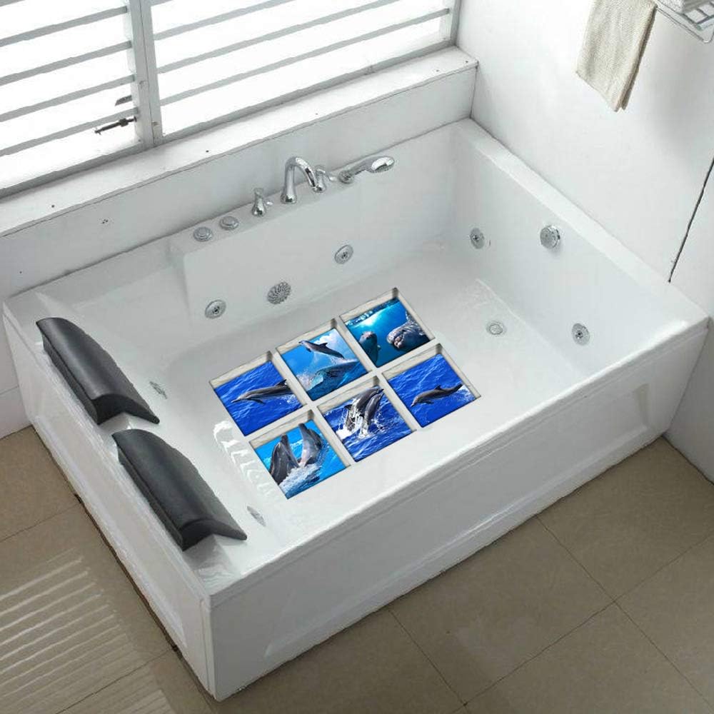 AILEGOU 3D Non-Slip Bathtub Stickers with Dolphins - 6 Pieces
