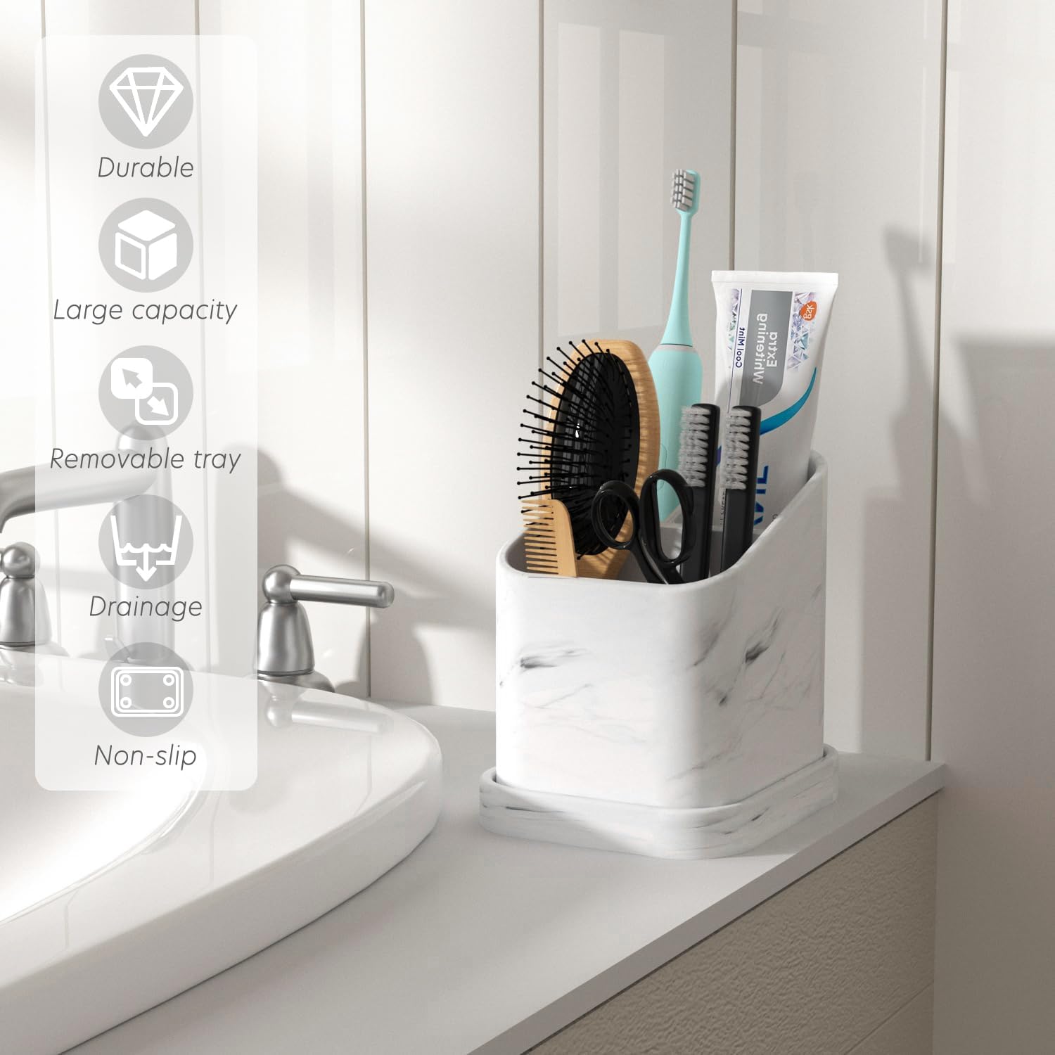DOLED Electric Toothbrush Holder with 3 Slots and Makeup Brush Storage