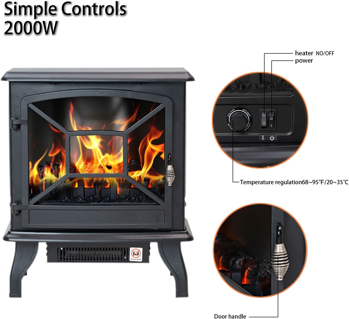 Panana Electric Fireplace Heater 5300 BTU Realistic Flame