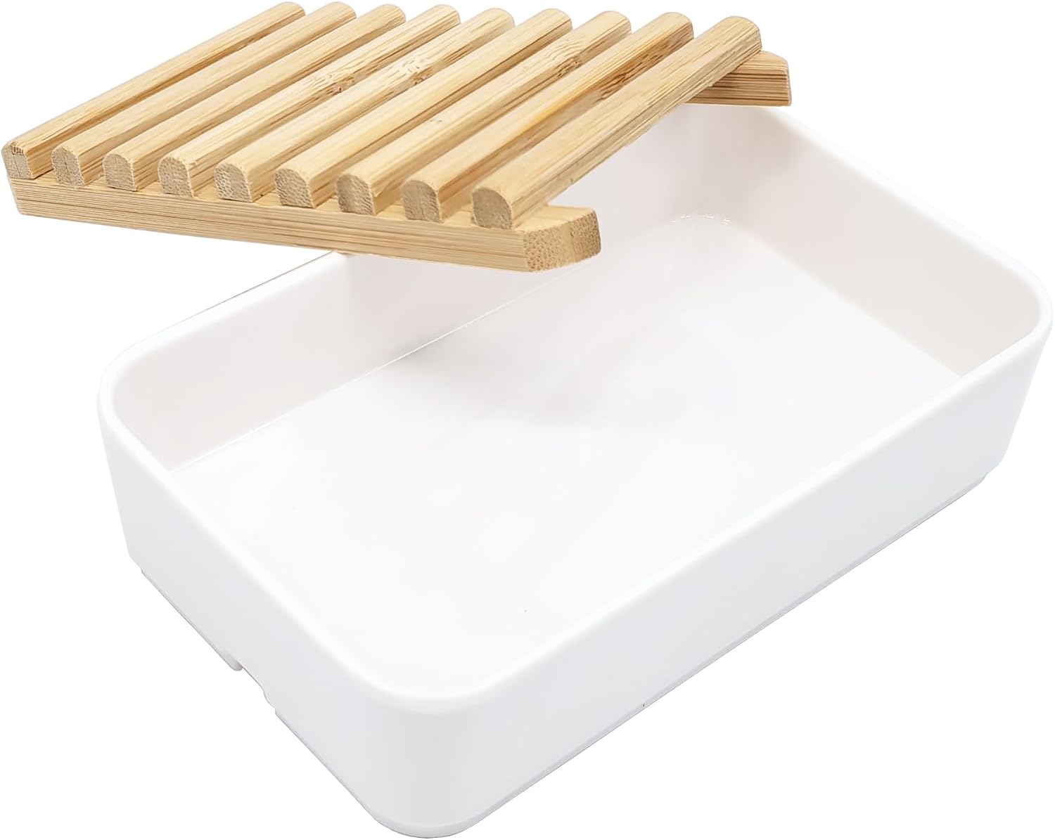 Bamboo Soap Dish Holder with Melamine Base 1 Pack