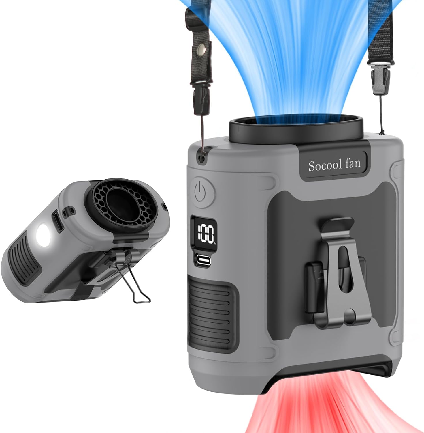 Socool 10000mAh Portable Waist Fan with 5 Speeds and Flashlight