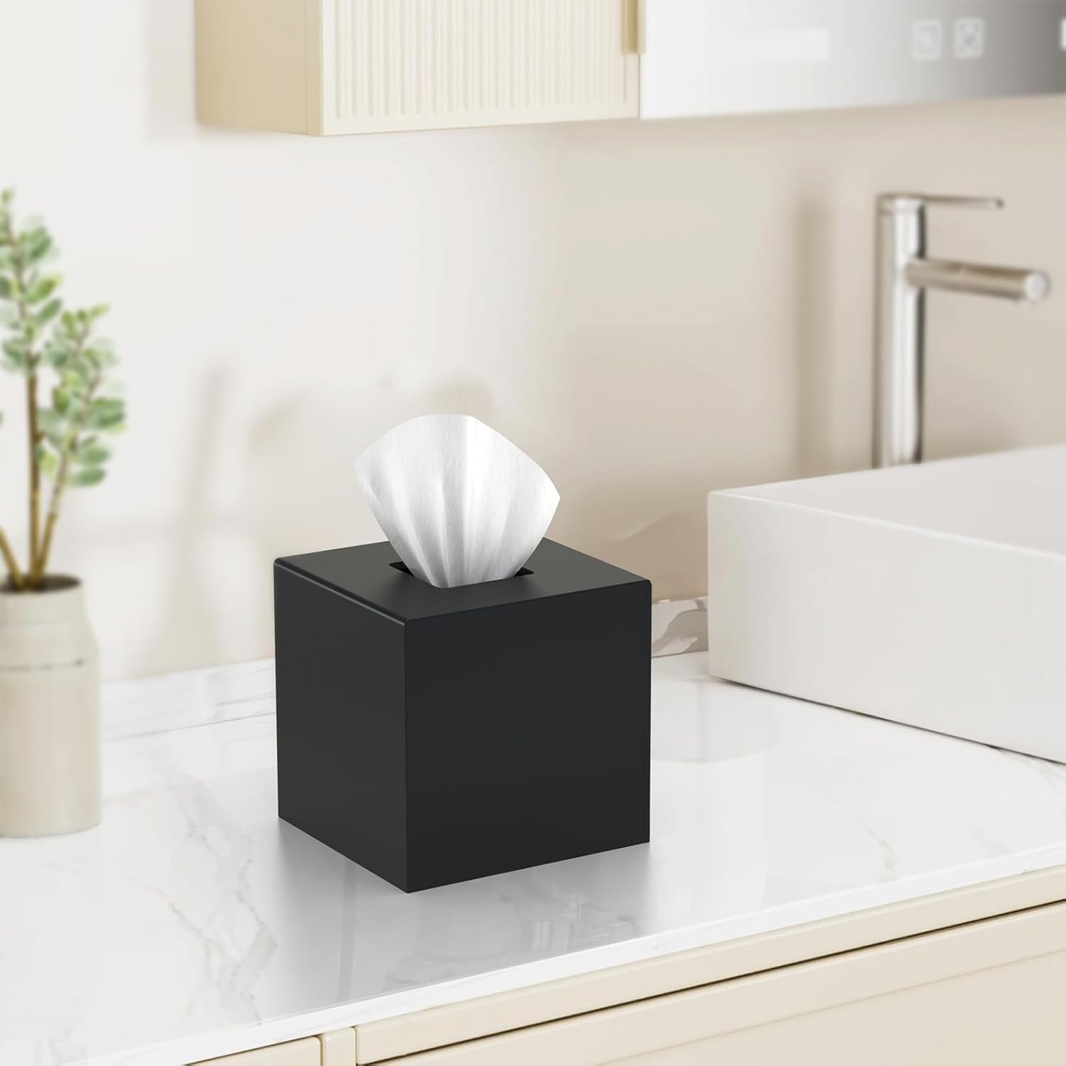 SILUT Tissue Box Cover Square Black Magnet Locking