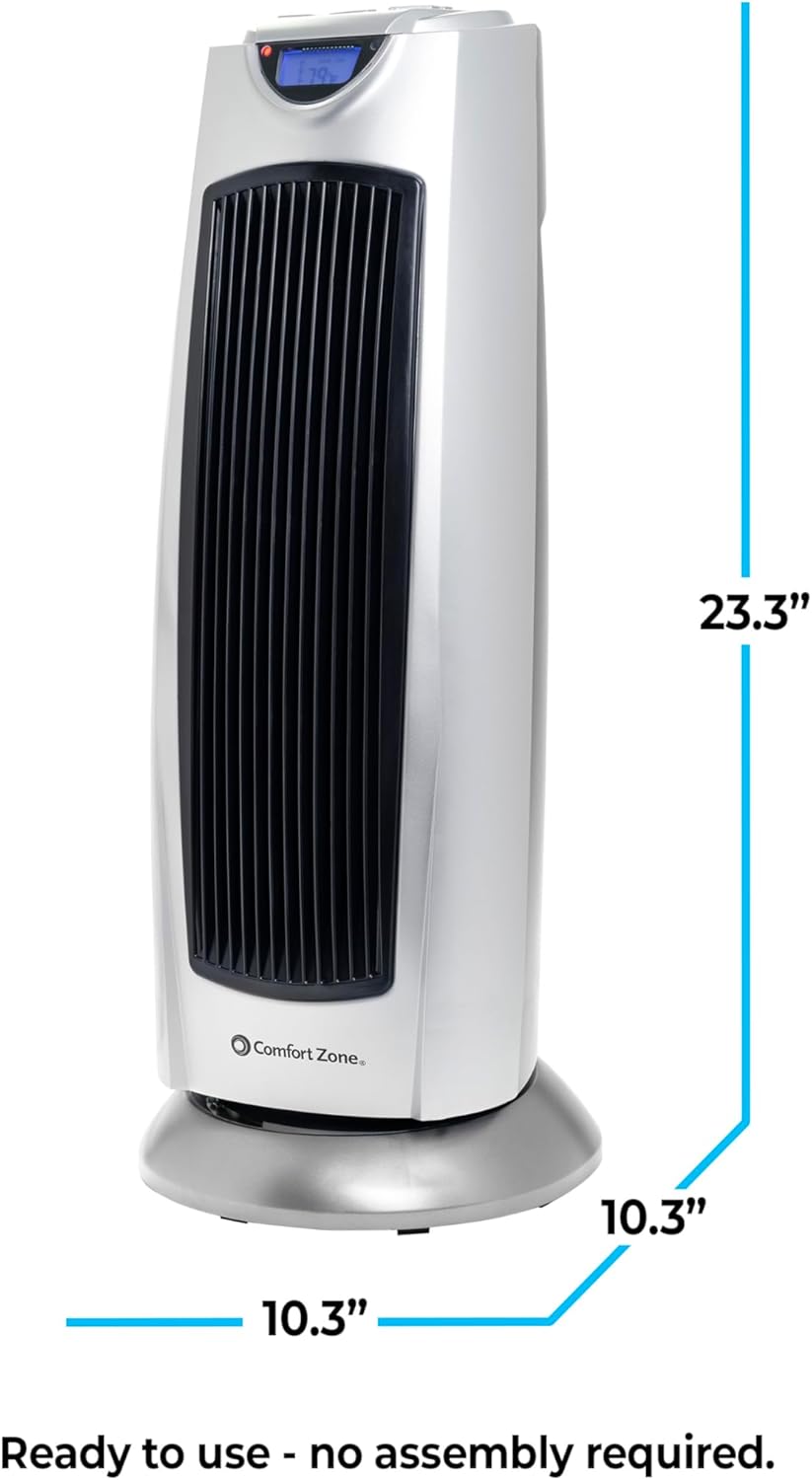 Comfort Zone 1500W Oscillating Tower Space Heater with Remote