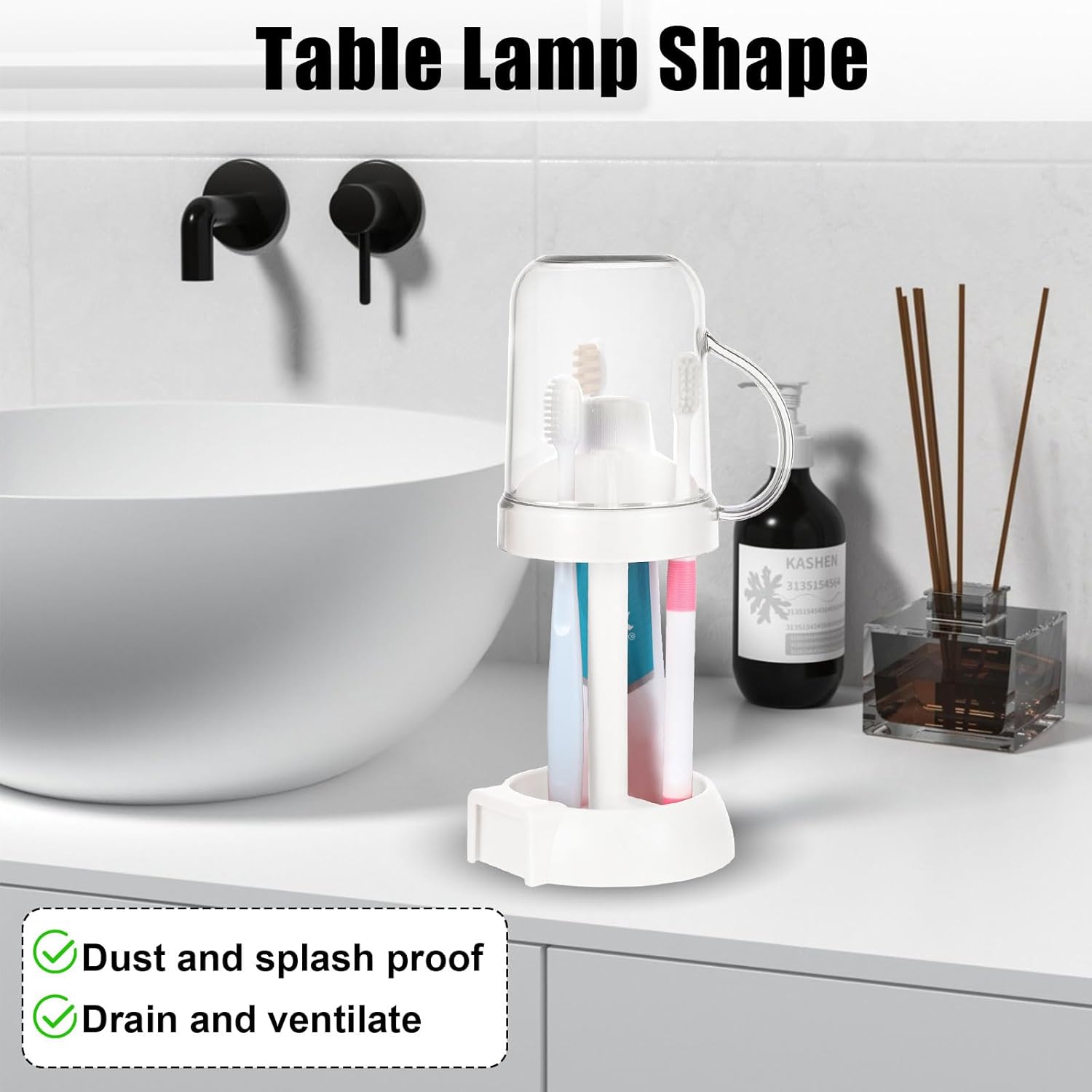 GENZYRE White Toothbrush Holder with Cover and 3 Slots