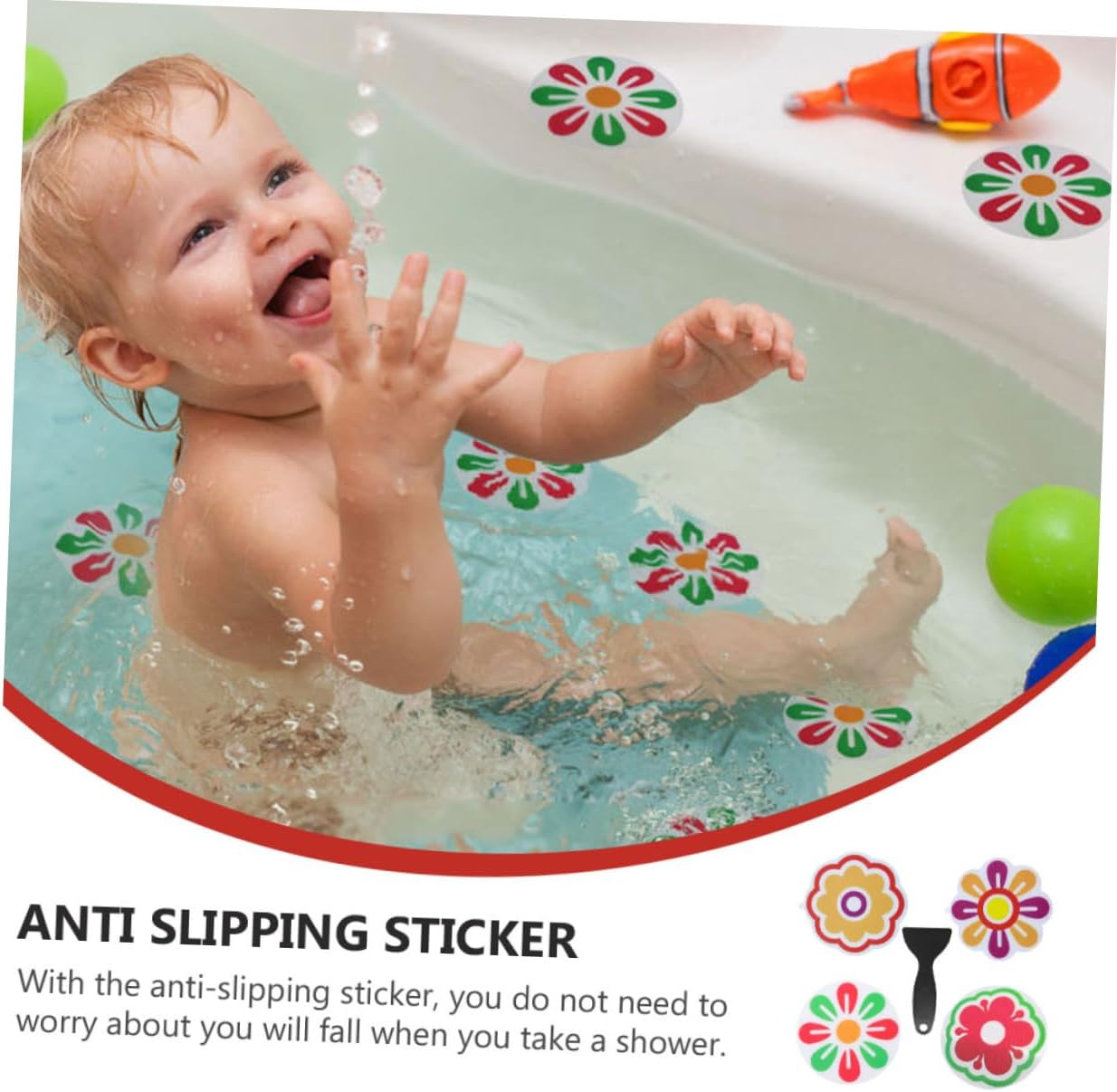 IMIKEYA 4pcs Non-Slip Bath Stickers with Flower Design