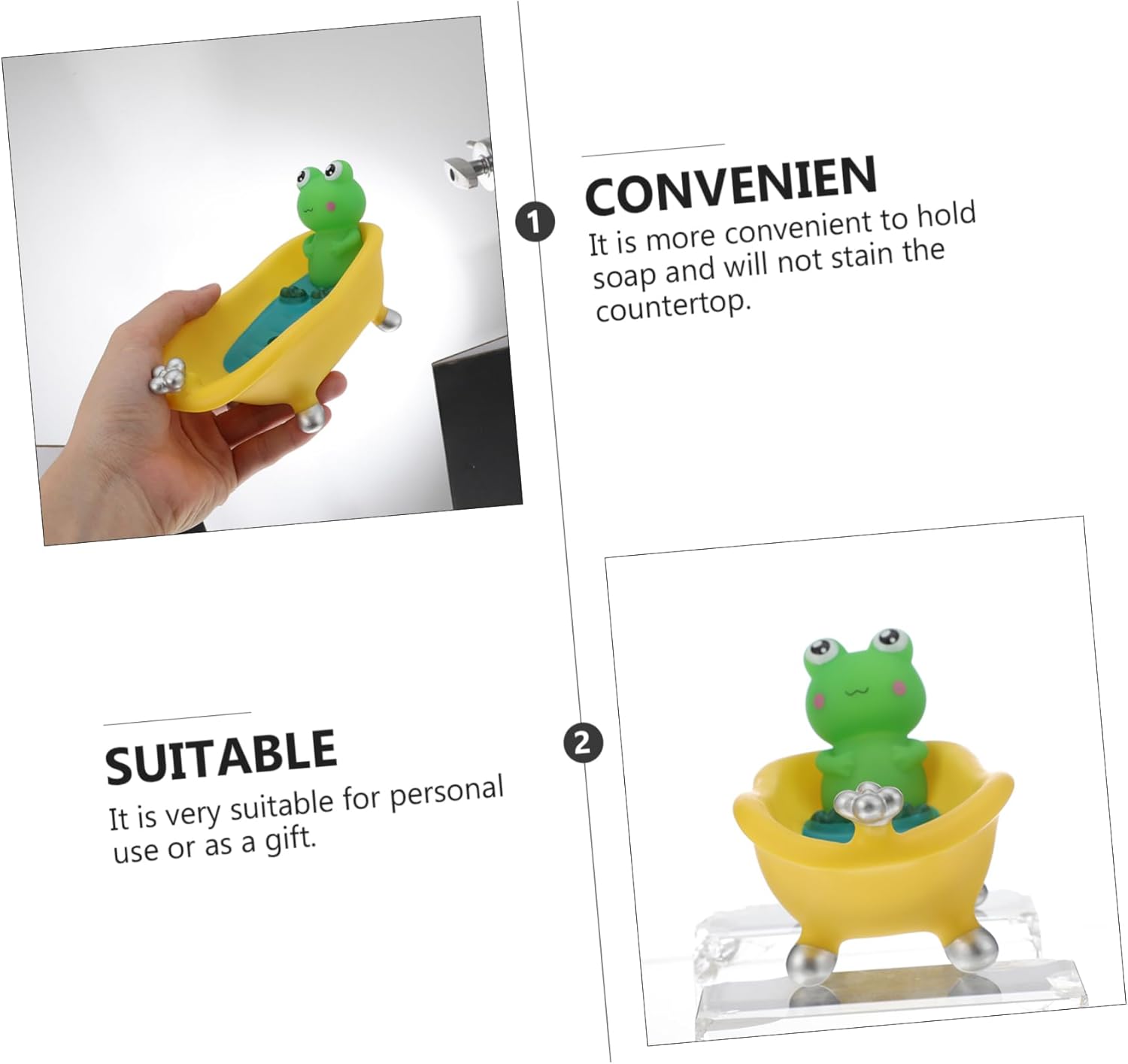 LIFKOME Cartoon Frog Soap Dish Tray Self Draining Vinyl Holder for Bathroom