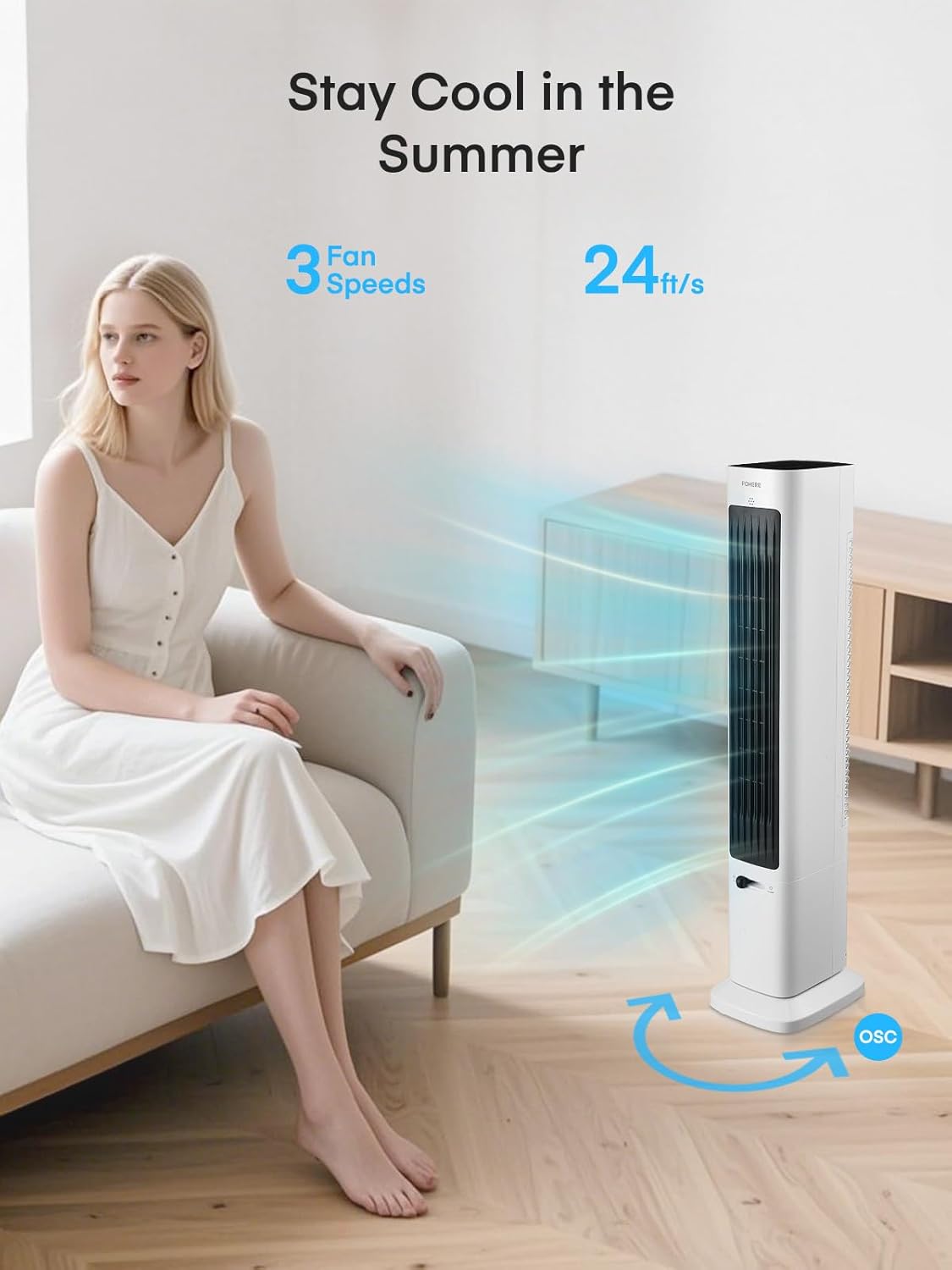 FOHERE Oscillating Fan and Heater Combo 379 Inch White