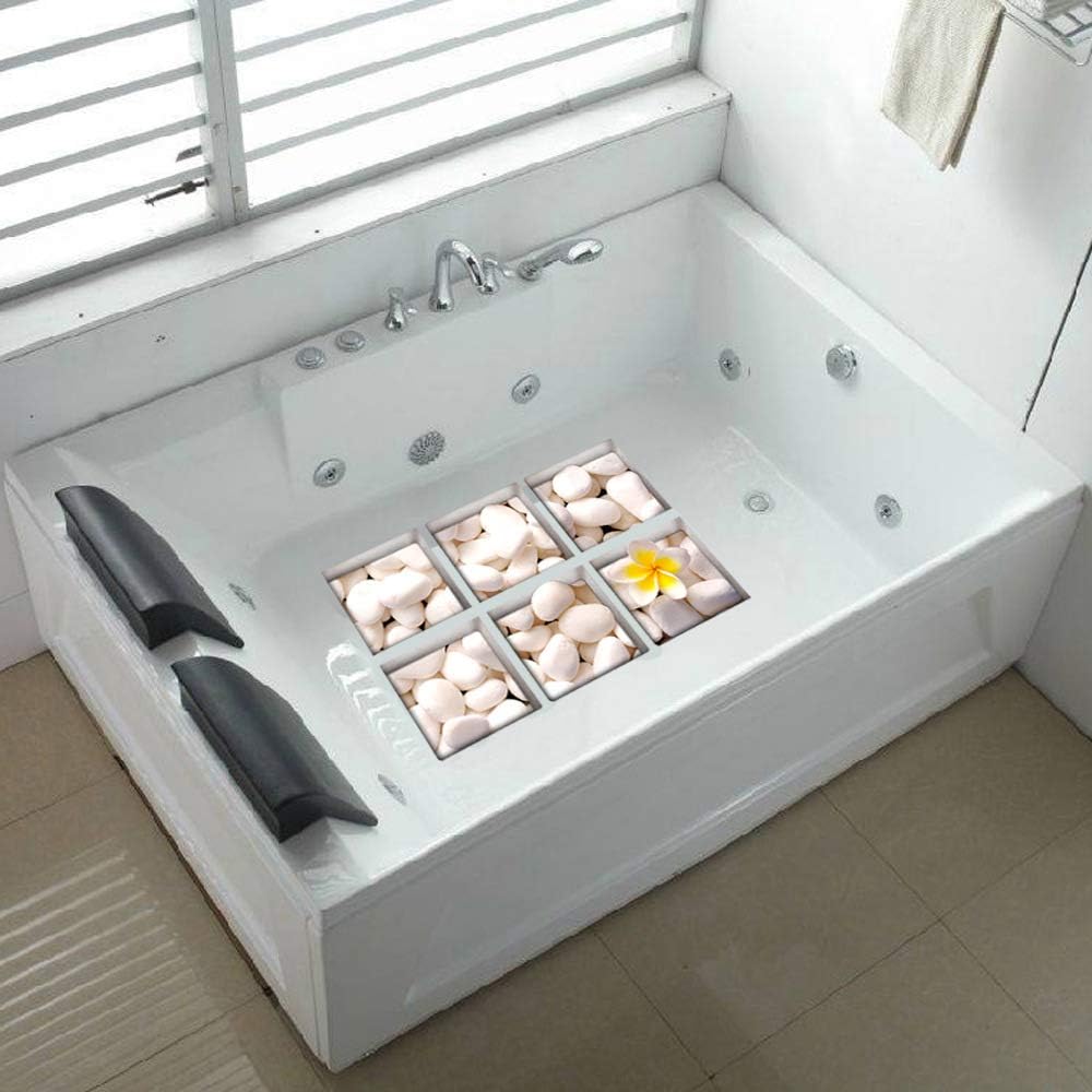 AILEGOU 3D Non-Slip Bathtub Stickers with 6 Pieces Pebbles-A02