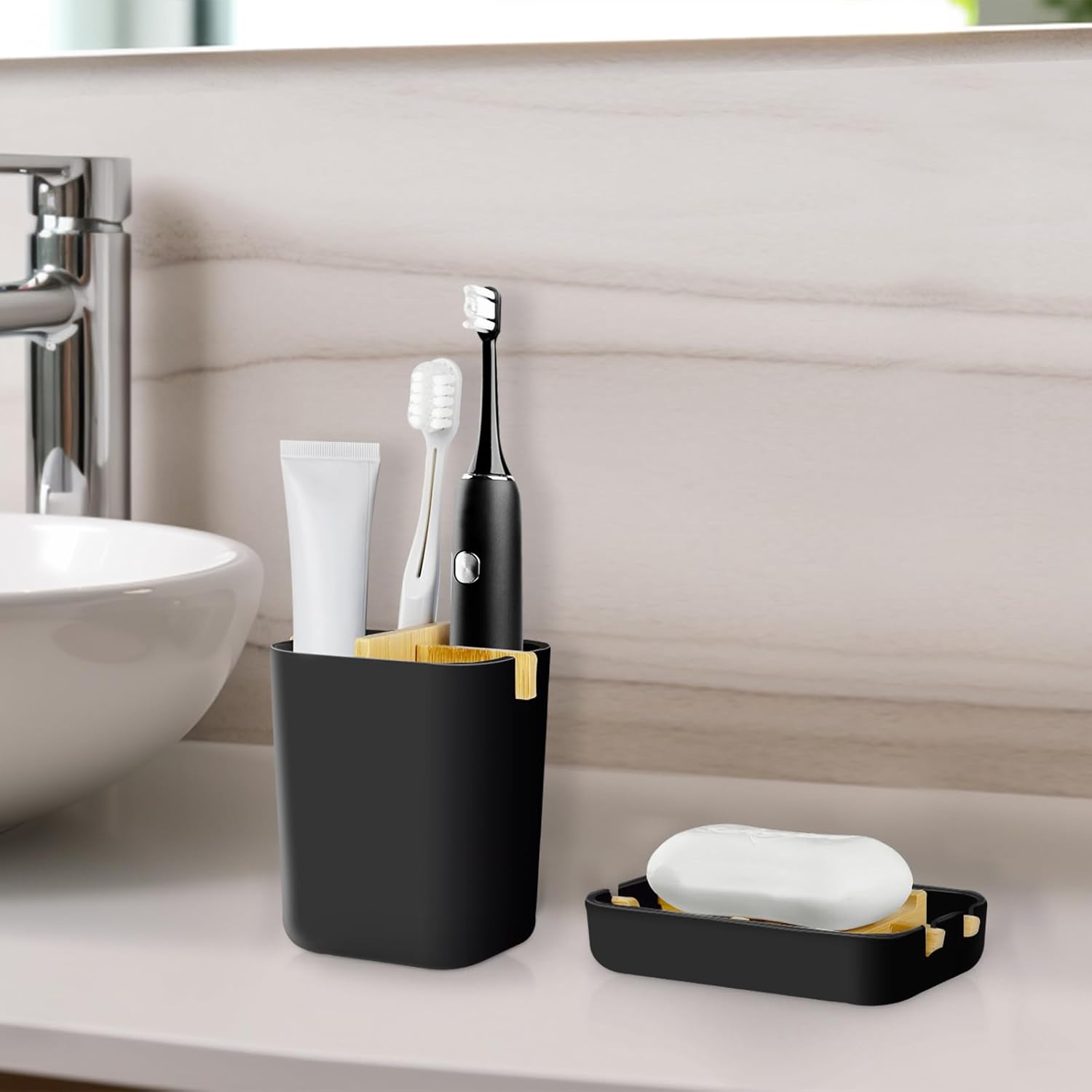 IWNTWY Toothbrush and Soap Holder Set - Black