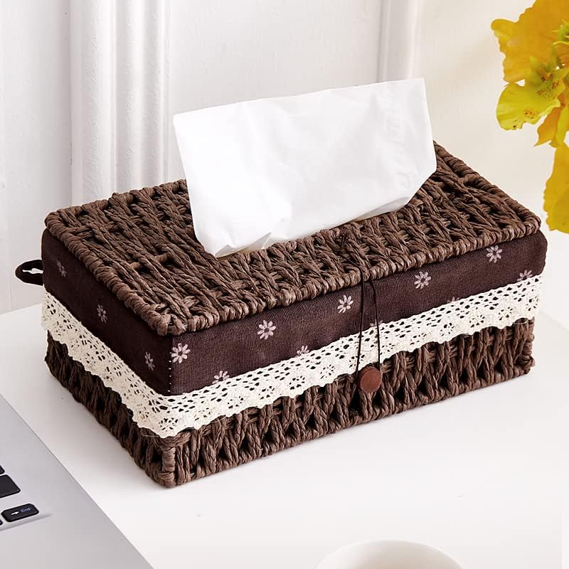YANGMEI Brown Tissue Box with Natural Paper Rope Design